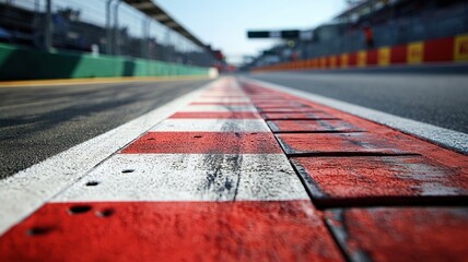 Wall Mural - close-up view of an empty f1 track surface, highlighting the details of the road and painted marking
