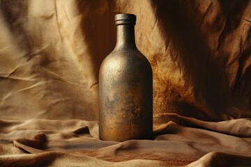 Poster - Aged, bronze-colored bottle on a muted cloth backdrop.