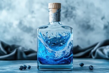 Poster - A detailed close-up of a decorative blue glass bottle.
