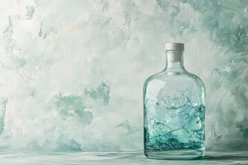 Poster - Teal glass bottle with swirling liquid against a textured backdrop.