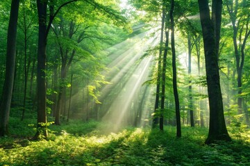  Sunbeams Illuminate Lush Green Forest Nature Photography