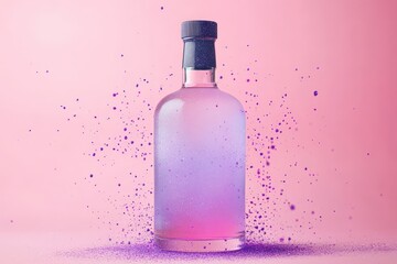 Poster - A glass bottle with a vibrant splash effect on a pink backdrop.
