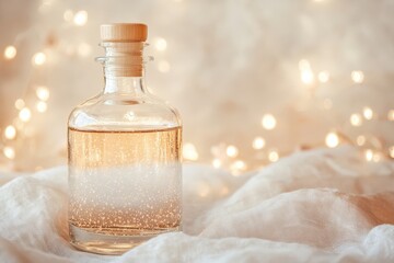 Poster - Golden liquid in a glass bottle, soft lighting.
