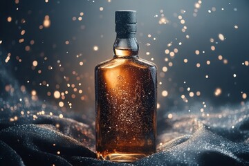 Poster - Elegant liquor bottle presentation on dark fabric.
