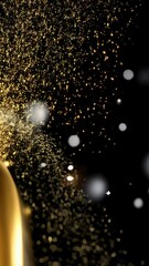 Wall Mural - elegant flowing ribbons of gold and silver with sparkling particles and soft bokeh lights on dark ba