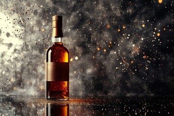 Poster - A dramatic still life showcasing a bottle of amber liquid.