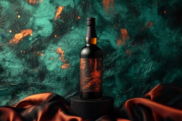 Poster - Dark, opulent bottle displayed on a textured backdrop.