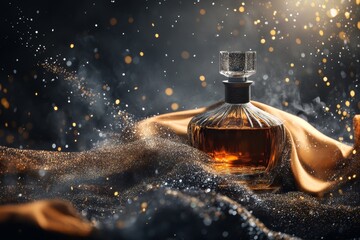 Poster - Elegant decanter resting on a luxurious fabric backdrop.