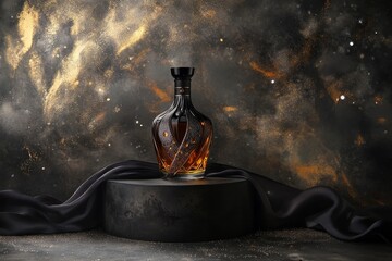 Poster - Dark, elegant bottle of spirits on a dramatic display.