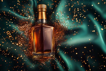 Poster - Elegant bottle, shimmering,  emerald green backdrop.
