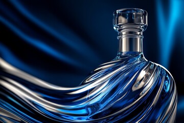 Poster - Close-up presentation of a luxurious, blue glass bottle.