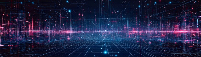 Wall Mural - abstract digital network pattern of glowing lines.