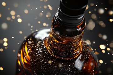 Poster - Close-up view of a dark amber liquor bottle.