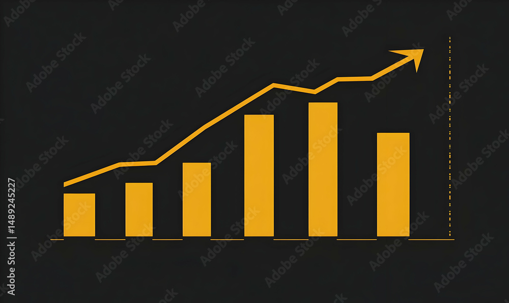 Chart Progress Rising Line Graphic with a gold bar chart and upward-trending line on dark ...