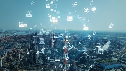 Aufkleber - 工業地帯とデジタルテクノロジーのコンセプト