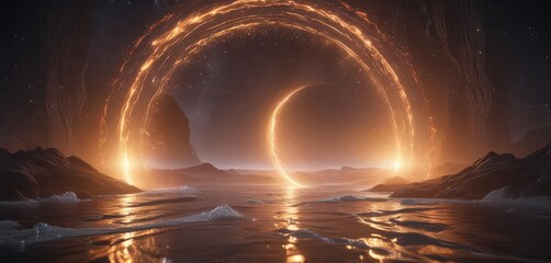 Wall Mural - shimmering portal, cosmic waves ripple across its surface, ethereal glow , mystical, celestial, ethe