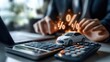 © Margarita - Person calculating car loan or financing with a white toy car on a calculator and glowing percentage symbols floating above, symbolizing interest rates or discounts