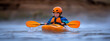 © AnuStudio - Kayaking Adventure Concept A child kayaking on a river, wearing an orange helmet and paddling confidently through the water.