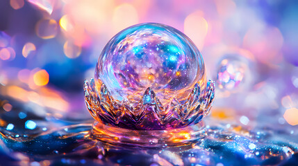 Wall Mural - An journey through the boundless realms of the cosmos immersed in the captivating spectacle of swirling galaxies luminous nebulae. [Glass Realms] | Prism Majesty | spectral crown. Illustration