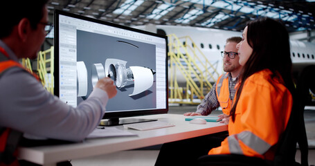 Leinwandbilder - Aircraft Engineer Inspects Jet Engine In Hangar