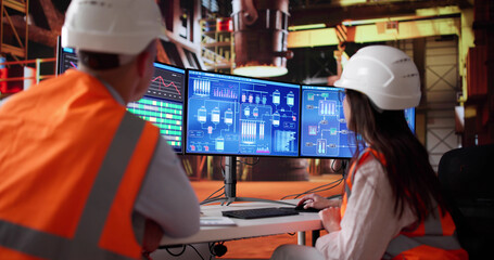 Fototapete - Team Of Young Workers Utilizing Automation System