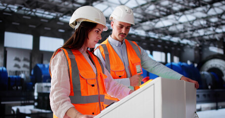 Poster - Young Woman Learning How To Operate Power Plant Machinery