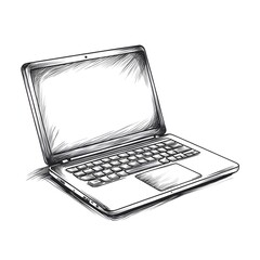 professional hand-drawn sketch of a laptop computer and notebook usage concept