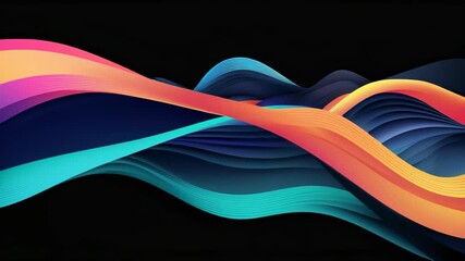 Wall Mural - bright abstract wave animation on black background