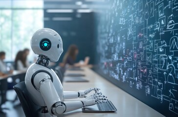 calm virtual classroom with ai chatbot helping teacher interact