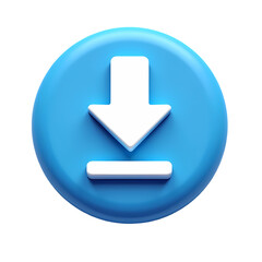 a blue circular icon with a white arrow pointing downwards on a transparent background isolated on t