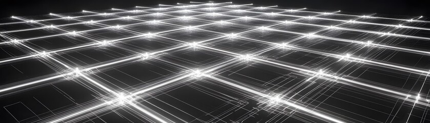 Wall Mural - abstract grid pattern of glowing light lines