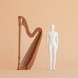 © warunthorn - Elegant Harp and Minimalist Figurine on Soft Pastel Background