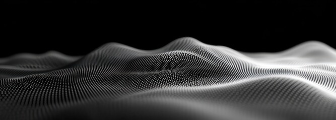 Smooth abstract landscape formed by flowing white dots on a black background creating a sense of depth and gentle movement