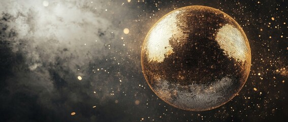 Wall Mural - shimmering disco ball reflecting light amidst colorful bokeh background during an evening celebratio