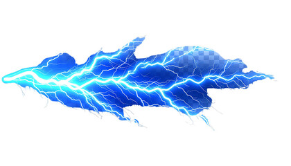 Wall Mural - Vibrant blue electric lightning bolt with dynamic energy and glowing effects, set against transparent background, creating powerful and electrifying visual impact