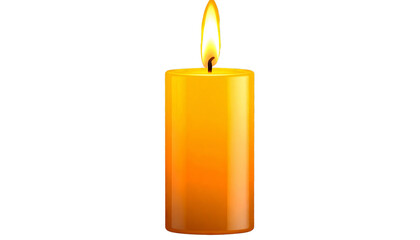 Wall Mural - Glowing orange candle with bright flame illuminates darkness, creating warm and serene atmosphere. candle smooth surface reflects gentle light, enhancing its calming presence