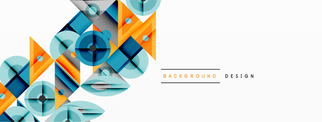 Fototapete - Abstract geometric shapes, orange, blue tones. Modern design elements create dynamic composition. Clean white background provides contrast.
