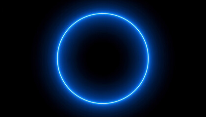 Wall Mural - Glowing blue neon circle stands out against dark background, creating futuristic and abstract visual. vibrant light forms perfect ring, evoking sense of modernity and technology