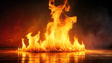 Aufkleber - Realistic fire flames burning on a wooden floor against a dark background