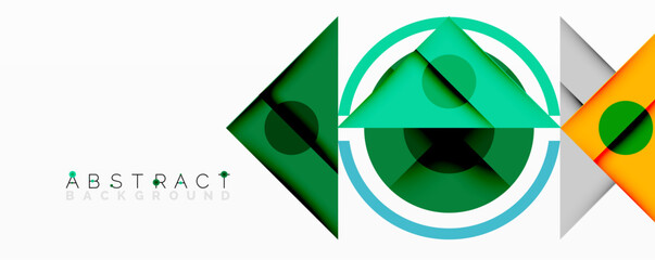 Leinwandbilder - Geometric shapes overlap, creating modern design. Green, blue, yellow hues dominate composition. Minimalist aesthetic, clean lines present.