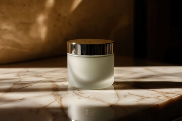 Poster - Elegant cream jar on a marble surface.