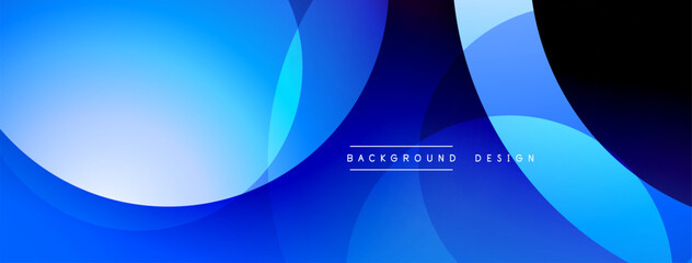 Poster - Abstract blue background. Overlapping circles create fluid shapes, gradients, modern design elements. Minimalist aesthetic, vibrant colors.