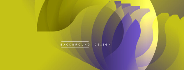Poster - Abstract yellow, purple shapes overlap creating dynamic fluid design. Modern background with gradient effect. Minimalist composition.