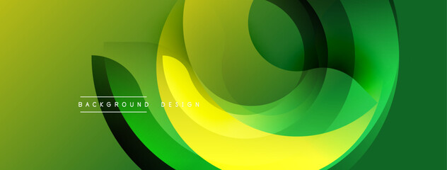 Fototapete - Abstract green design features overlapping circles, gradients. Modern, dynamic composition creates flowing visual effect. Background elements suggest movement.