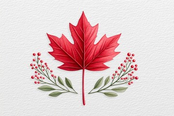 a minimalist illustration of a red maple leaf centered on a white background