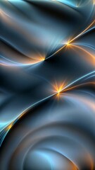 Wall Mural - Abstract blue and gold wave background with swirling light effect and sparkling starbursts. Loop animation, vertical seamless endless footage.