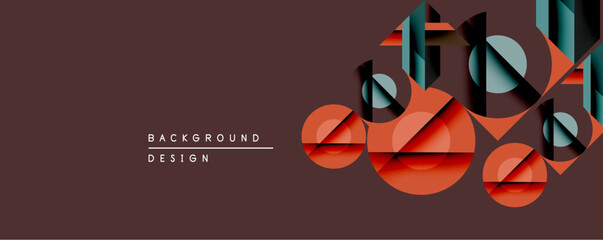 Poster - Abstract geometric composition. Overlapping shapes create depth, using red, teal, black colors. Modern design element for backgrounds, presentations. Minimalist aesthetic.