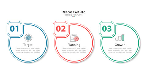 Fototapete - Infographic template. 3 Step timeline journey, Flat simple infographics design template. presentation graph. Business concept with numbers 3 options or steps vector illustration.