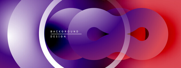 Poster - Abstract circles, gradients create dynamic composition. Purple, red hues dominate design, suggesting modern aesthetic.