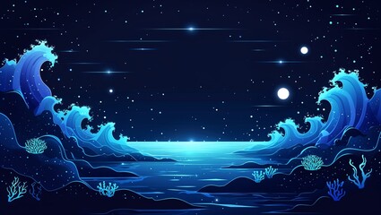 Wall Mural - celestial ocean realm glowing in the dark on plain dark background